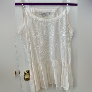 LOFT- NWOT Sz M Off-White Sheer Top
with Delicate Embroidery & Bottom Ruffles